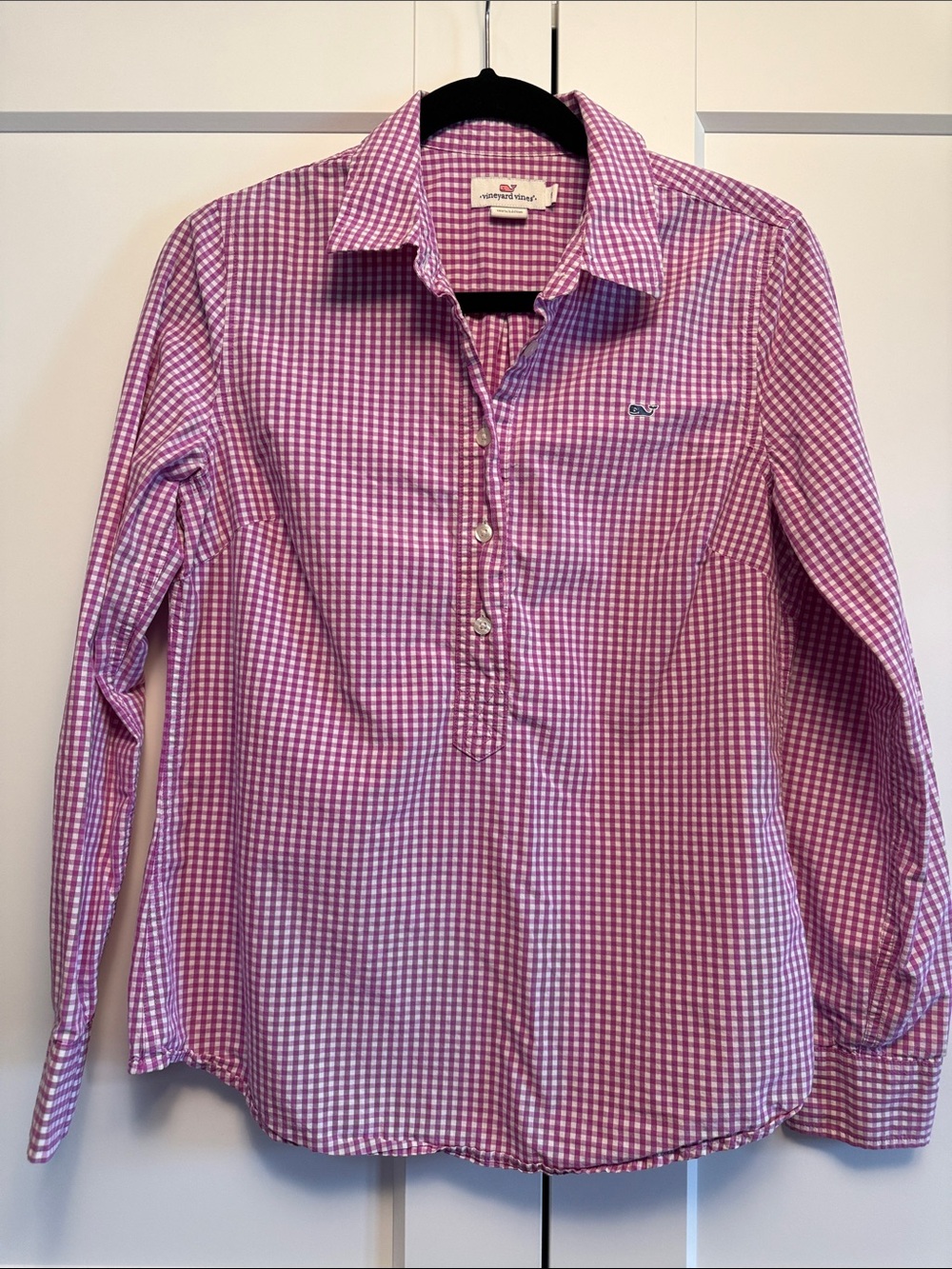 Vineyard Vines Purplish-Pink and White Gingham Button Popover Shirt